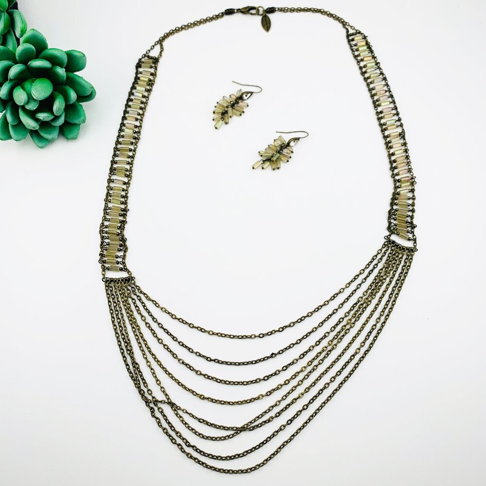 Coldwater Creek Multi Strand Art Deco Beaded Necklace and Earrings